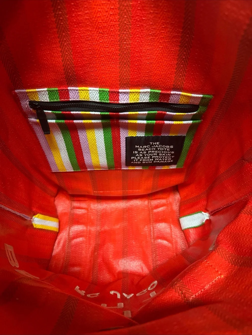 Marc Jacobs The Beach Tote Bag Red/White/Green/Yellow/Pink Stripes Excellent